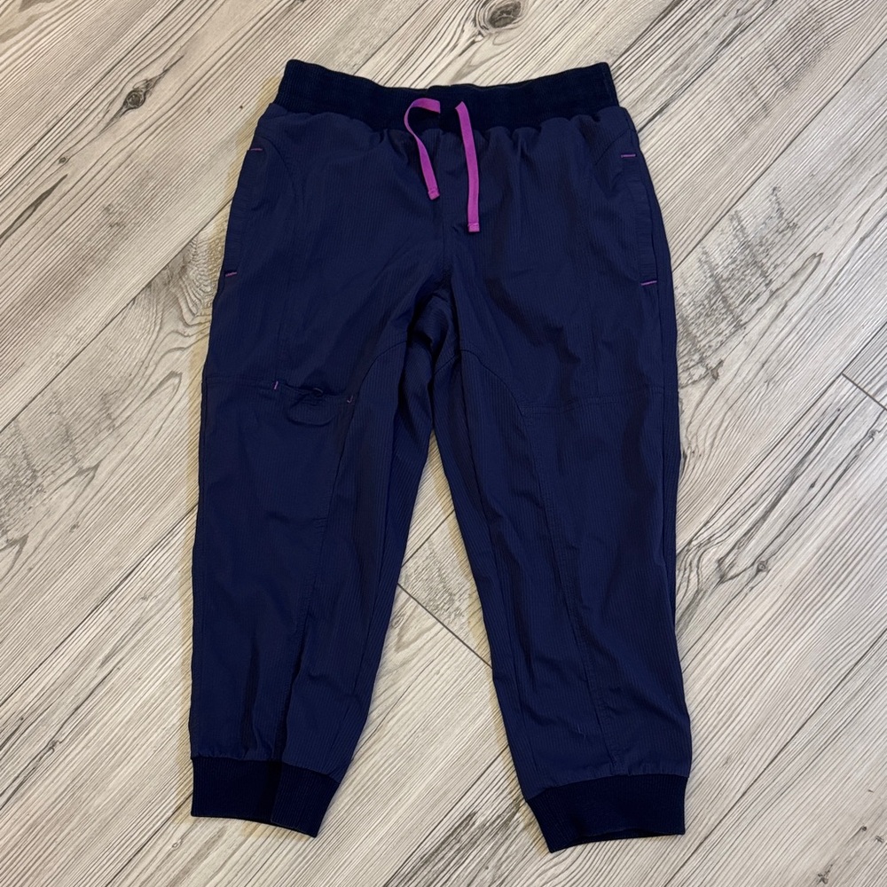 L.L. Bean Girls Capri in Navy with Pink Drawstring Hiking Slick Pants size 14